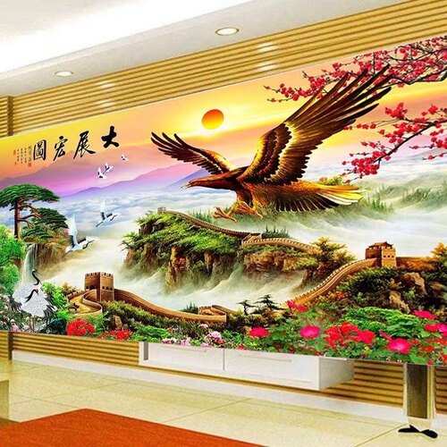 大格十字绣大展宏图新款满绣客厅现代大气横版长城刺绣雄鹰展翅