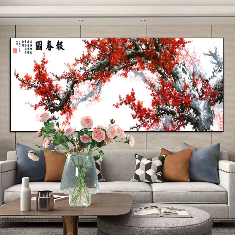 新款满绣十字绣花开富贵蓝孔雀卧室客厅大幅线绣欧式简约手工绣