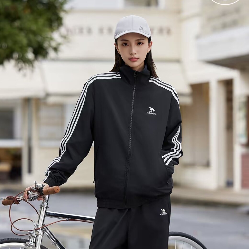 骆驼校园风衣夹克立领外套女款男款情侣春季户外运动防泼水黑色