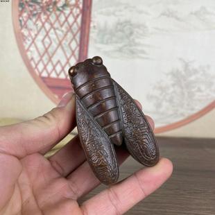 工艺纯铜黄铜金蝉墨盒印泥盒子仿古挂件手把摆件一鸣惊人纯铜墨盒