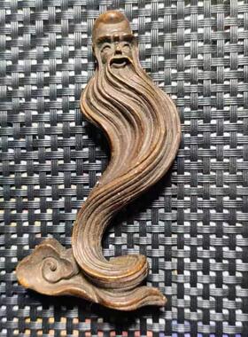 精品古玩收藏文玩实心老寿星铜器香插茶宠复古日本回流香炉摆件