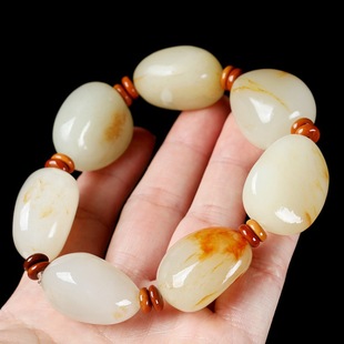 拍卖和田玉籽料手串和田玉随形原石红泌皮手链男女款