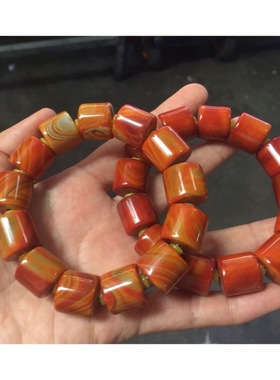 战国红缠丝玛瑙手串玉石水晶手链  文玩古玩桶珠手链大气男款