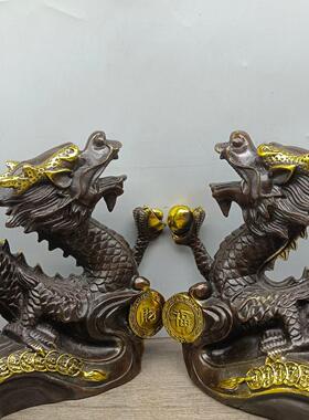仿古铜摆件古玩铜器财福龙生肖龙客厅摆件生日礼物装饰品
