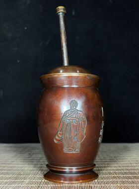 铜器黄铜捣药纯铜錾刻中号李时珍捣药罐药房摆件