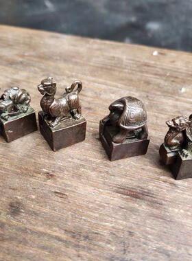 古玩杂项收藏四大神兽青龙白虎朱雀玄武章子母印章方形迷你小印章