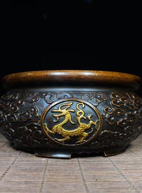 黄铜神兽聚宝盆四大家用十二生肖摆件纯铜点金四大神兽聚宝盆