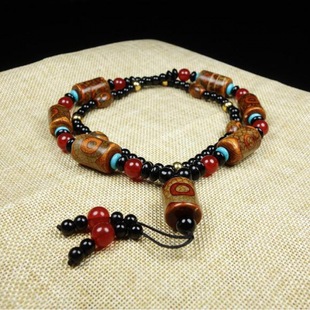 一元起拍卖 真品三眼老天珠老玛瑙玉髓天珠项链