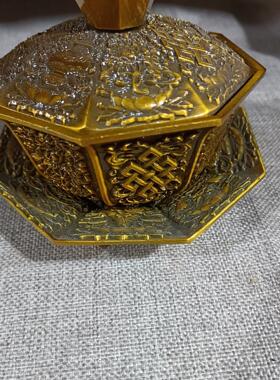 黄铜茶碗三件套盖碗供水杯工艺品摆件茶杯茶具供碗客厅铜器办公室