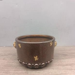 仿古铜摆件铜器:兽耳炉仿古香炉造型雅致古色古香 客厅工艺品摆件