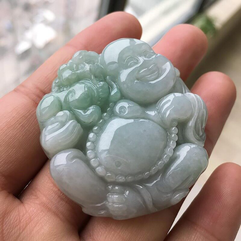 加厚加大号翡翠玉佛吊坠貔貅笑佛玉佩弥勒佛女款项链玉石毛衣链