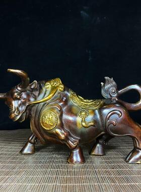 仿古纯铜鎏金如意福牛铜牛摆件纯铜牛客厅办公室门面开业