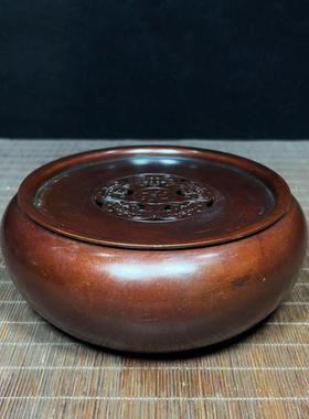 纯铜大号五福捧寿功夫茶道茶洗纯铜茶盘茶几客厅书房摆件