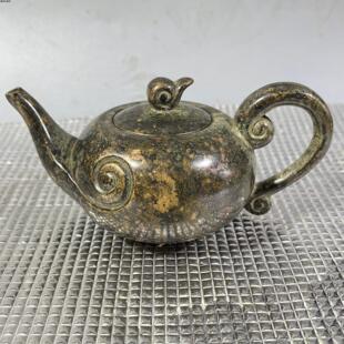 铜茶壶云纹壶祥云水滴壶仿古鎏金鸟嘴茶壶家居办公室装饰铜器摆件