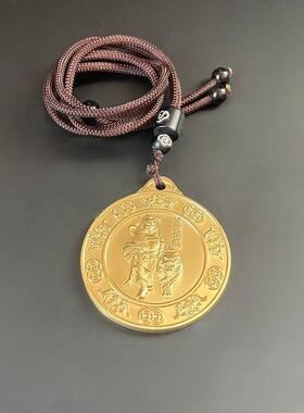 纯铜道家吊坠钟馗伏虎百福铜牌拉丝工艺精雕装饰脖挂男女饰品