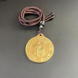 纯铜道家吊坠钟馗伏虎百福铜牌拉丝工艺精雕装饰脖挂男女饰品