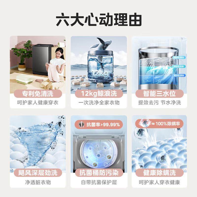 美.的12KG超大容量直驱变频静音省电除螨家用波轮洗衣机 MB120V50