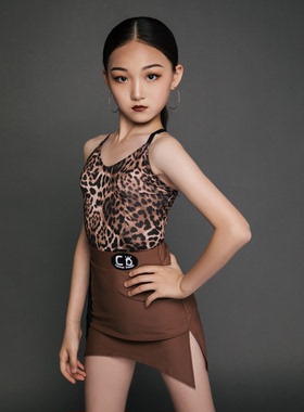 CD卡门网红拉丁舞练功服女童新款专业裙国标训练套装豹纹时尚套装
