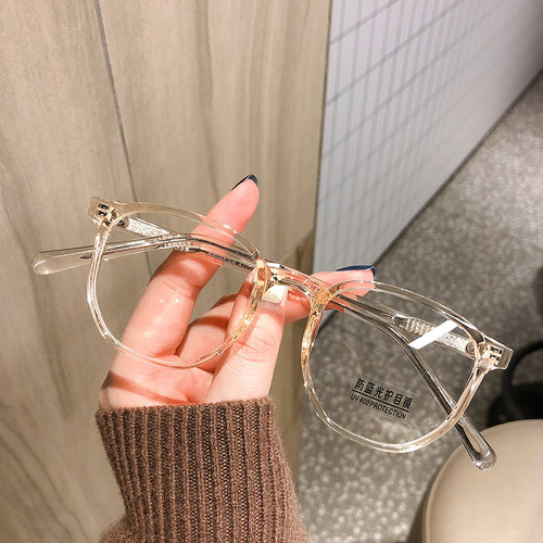 透明灰色超轻近视眼镜小红书复古板材女小框可配散光高度数文艺潮