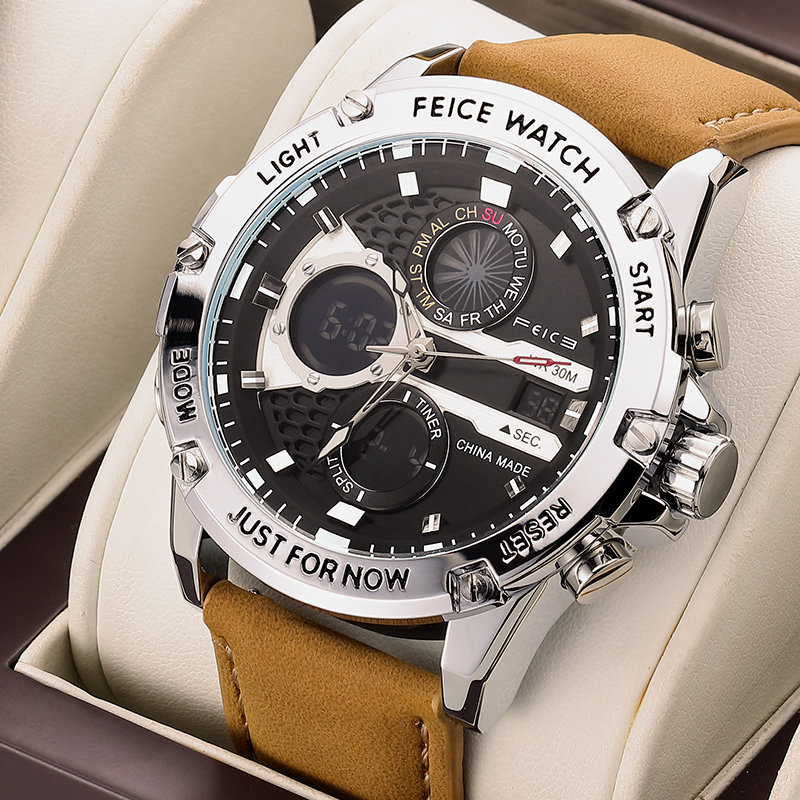 飞克勇敢之心多功能复古潮流男士手表学生品牌双芯石英表夜光防水