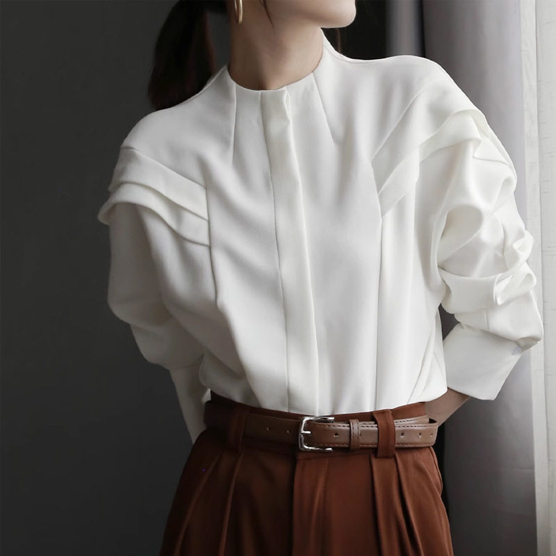 立体裁剪设计感2024春季新款气质无领简约蝙蝠袖休闲衬衫女