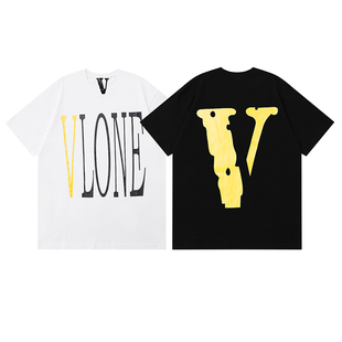 VLONE hiphop限定黄色大V印花短袖 宽松男女潮牌情侣纯棉休闲T恤夏