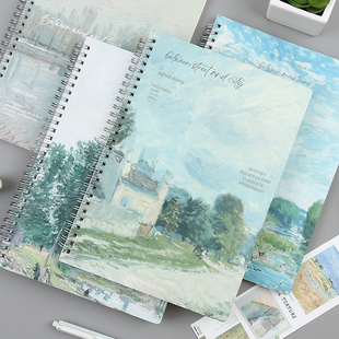 初品/西斯莱的郊外 侧翻线圈本 创意复古简约油画小清新商务办公学生横线笔记本文具记事本日记本子B5 A5