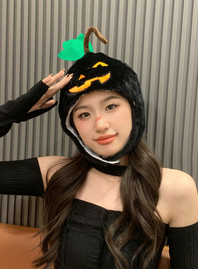 万圣节头饰搞怪恐怖黑色橙色南瓜头套帽子cos表演聚会装饰道具女