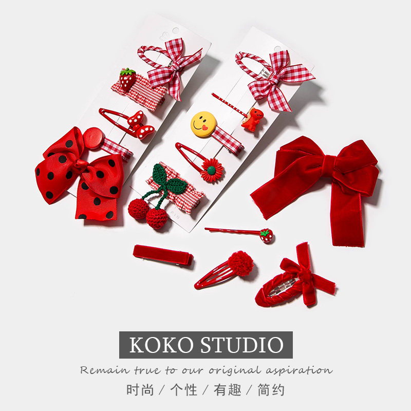 红色系~儿童国庆蝴蝶结小号发夹网红ins超仙鸭嘴夹碎发刘海边夹女