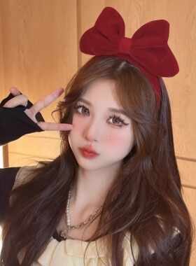 在逃公主红色丝绒蝴蝶结发卡发箍女2025新款头箍新年元旦跨年头饰