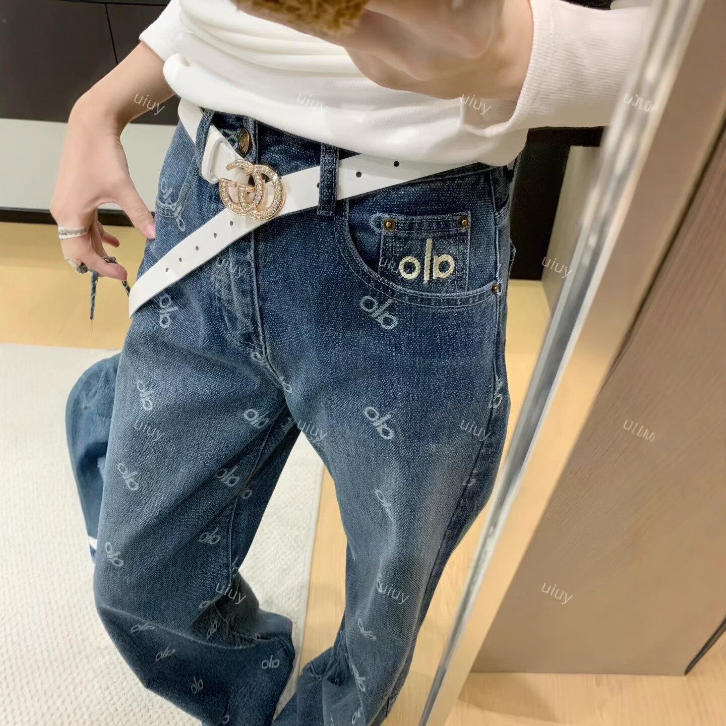 设计感小众2026春秋新款今年流行爆款宽松直筒阔腿印花牛仔裤子女