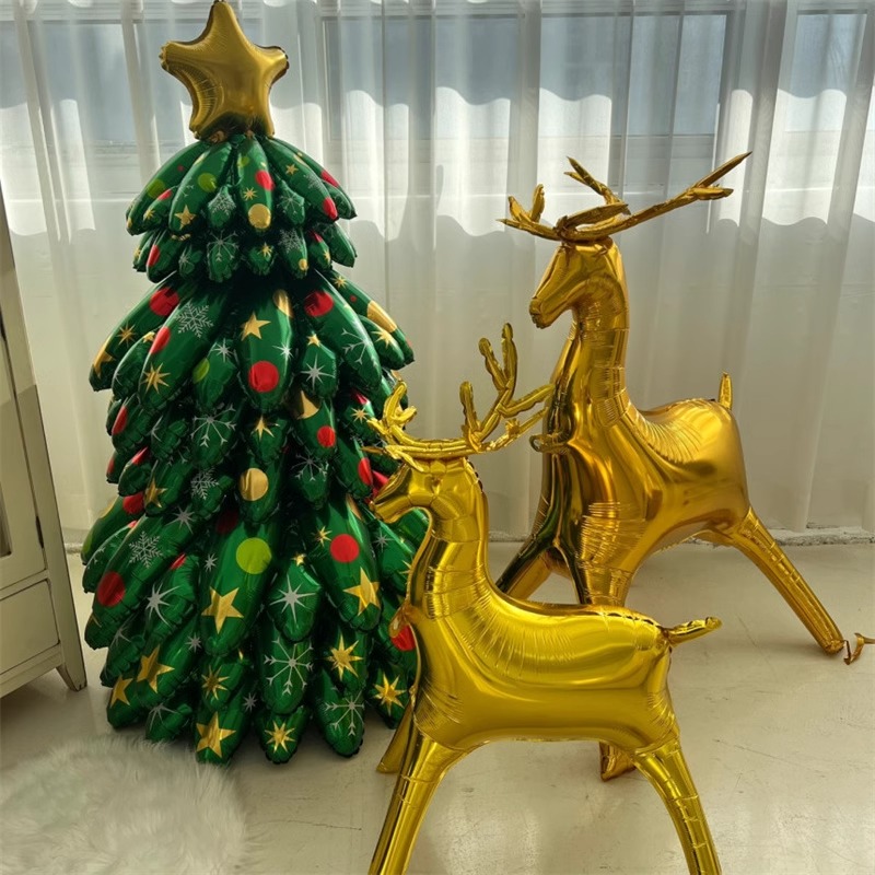 圣诞节站立麋鹿铝膜气球立体金色小鹿商场店铺橱窗装饰布置气球