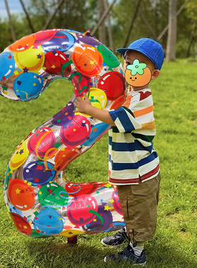 超大号彩色数字气球男女孩儿童生日周岁派对装饰布置氛围拍照道具