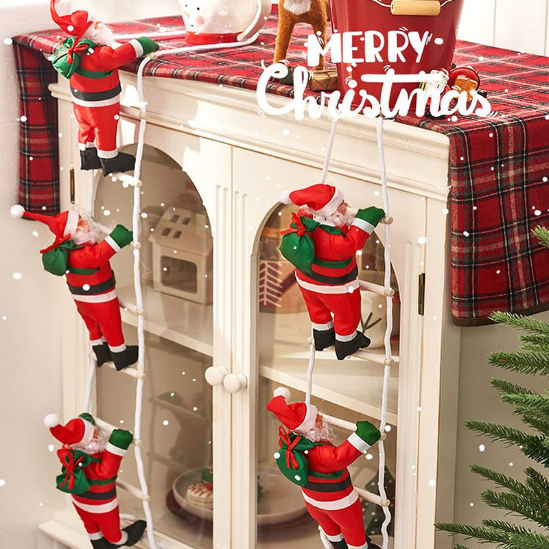 圣诞老人爬梯吊饰圣诞节装饰品店铺橱窗挂饰场景布置圣诞树小挂件