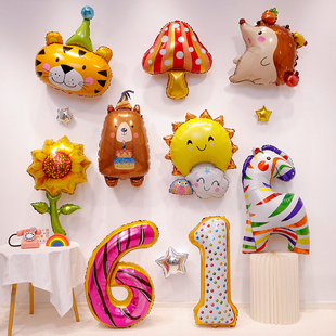 六一儿童节卡通动物头铝膜气球儿童宝宝生日派对活动装饰场景布置