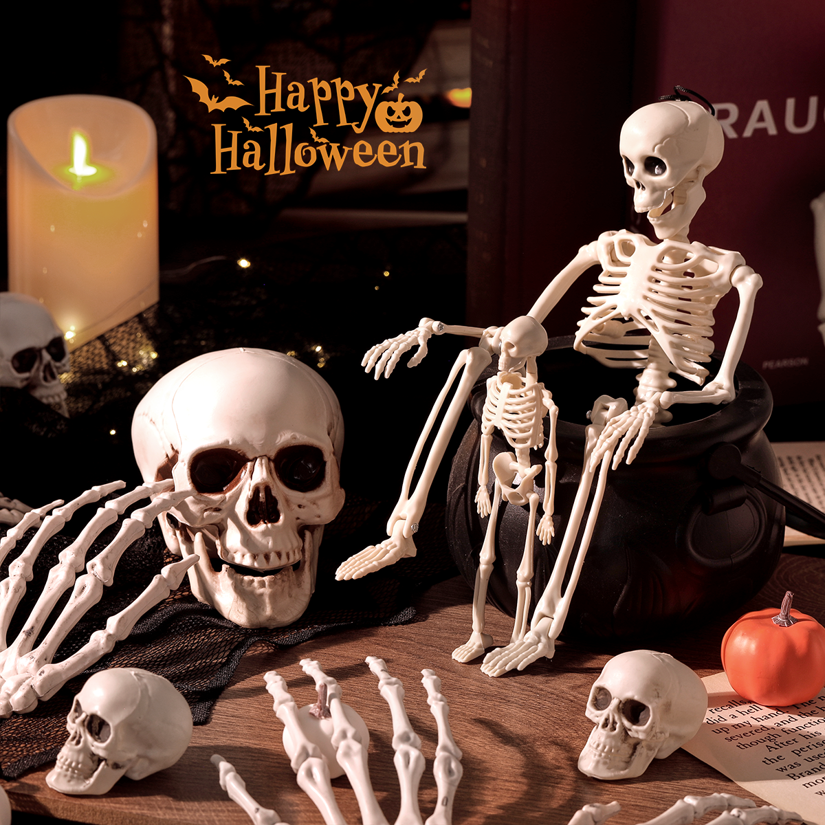 万圣节骷髅头道具恐怖吓人酒吧鬼屋密室店铺场景氛围布置桌面摆件