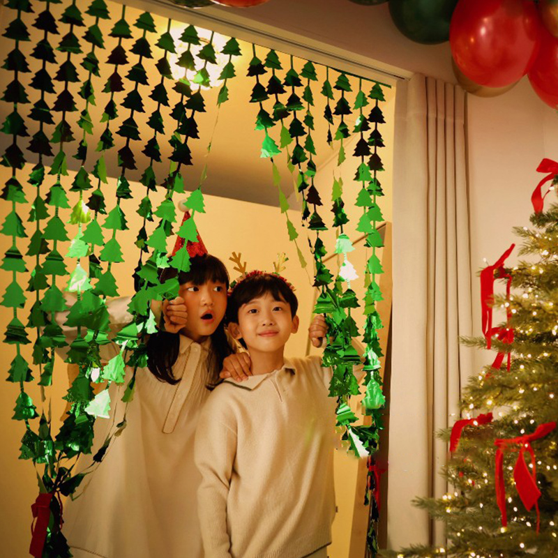 圣诞节布置装饰雨帘门帘圣诞树五角星松树背景墙聚会年会装饰品