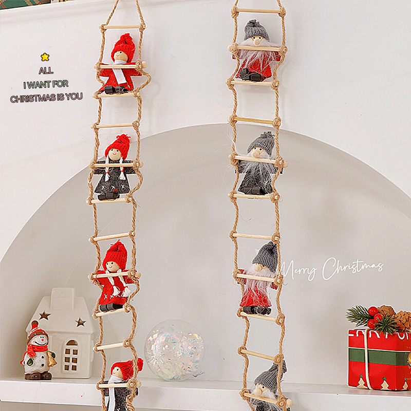 圣诞树装饰爬梯子圣诞老人毛毡小公仔圣诞节装饰家用氛围场景布置