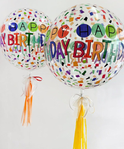 韩国ins生日快乐气球happy birthday波波球彩虹纸屑印花4D球飘空