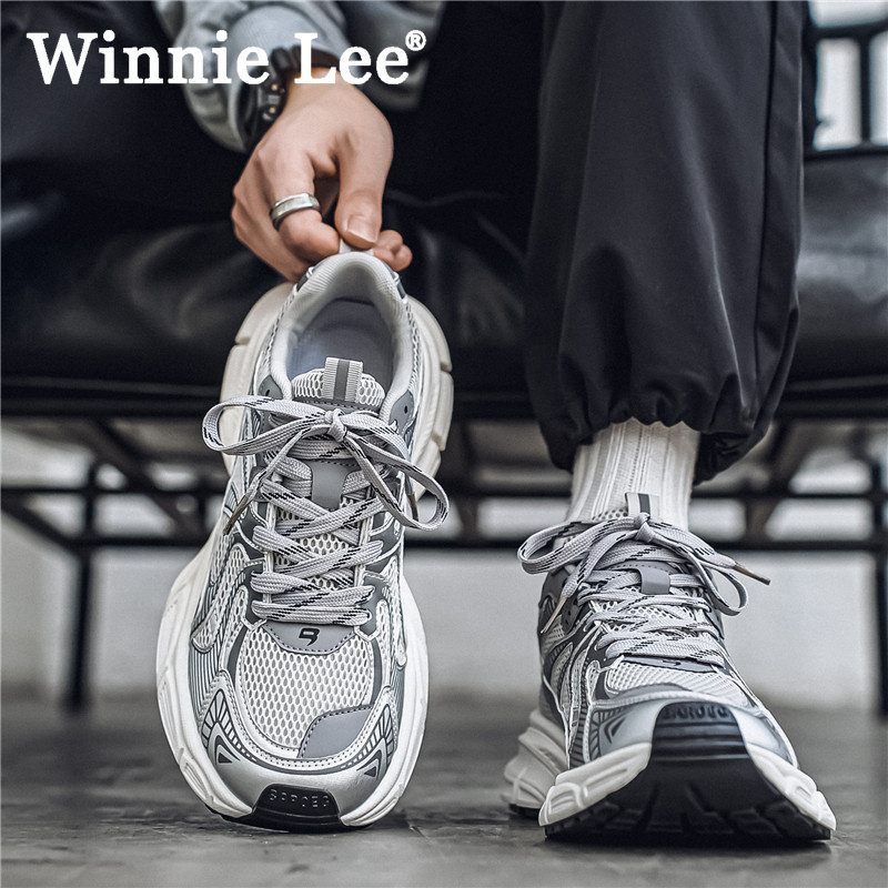 Winnie Lee潮牌男鞋春秋新款运动休闲网面透气学生百搭宽头港风时