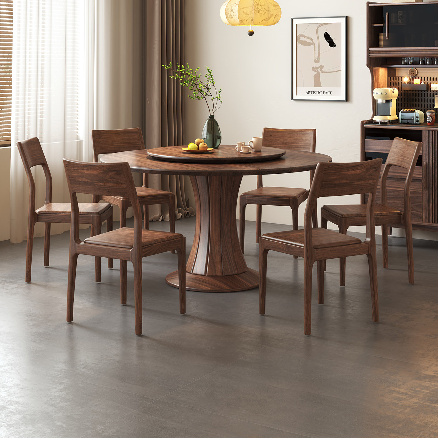 北美黑胡桃米实木餐桌椅组合饭桌