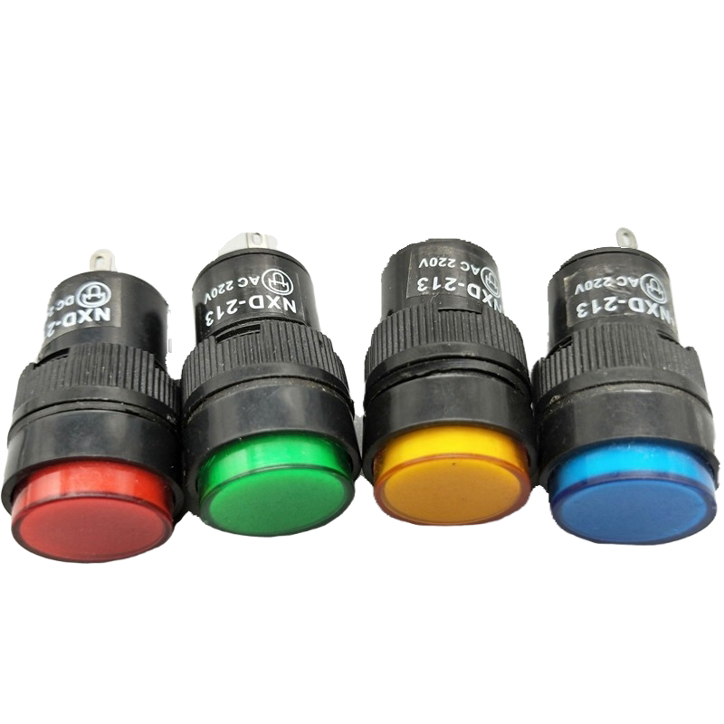 10个16mm开孔NXD-213塑料电源信号指示灯红绿黄12V 24V圆形微小型