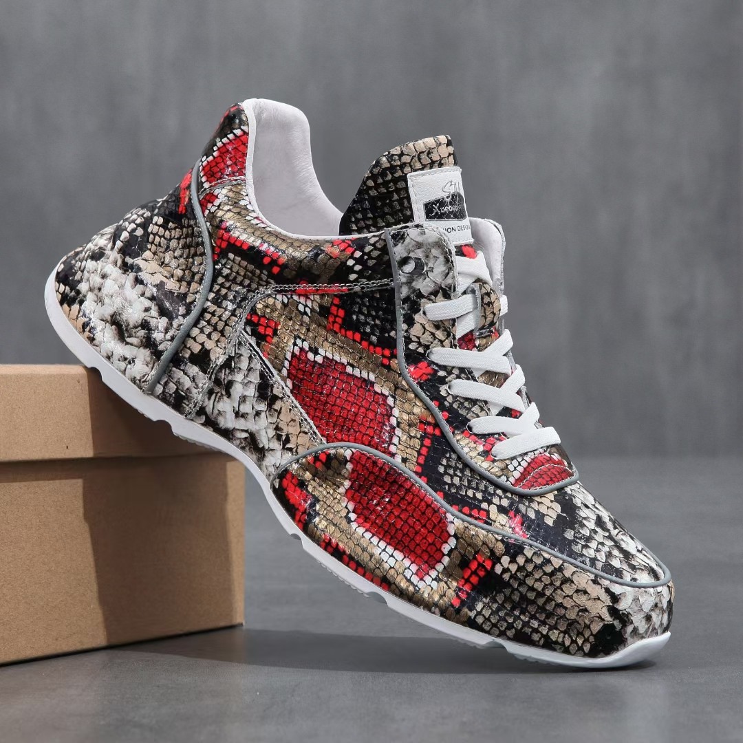 欧洲站男鞋轻奢风蛇皮纹老爹鞋男头层牛皮潮流百搭舒适运动休闲鞋,流行男鞋,老爹鞋,淘宝优惠券,粉丝福利购,淘宝优惠卷