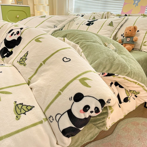 冬季牛奶绒四件套加绒被套床单