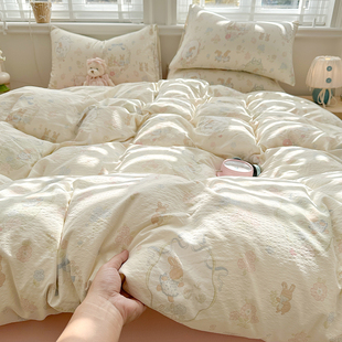 a类母婴级水洗棉双层纱床上四件套非全棉纯棉学生宿舍床笠三件套4