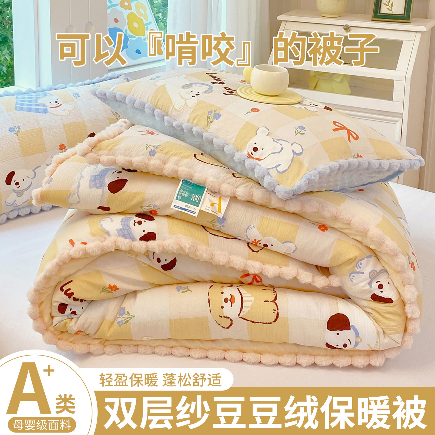 10A级双层纱豆豆绒保暖被