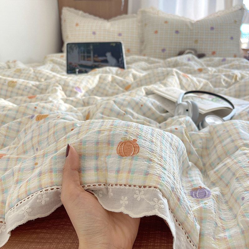 A类母婴级水洗棉夏被空调被夏凉被夏季四件套花边款薄款被子新款