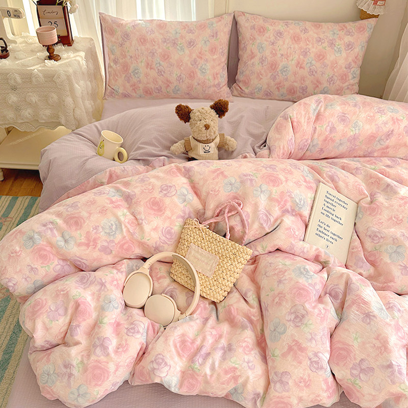 A类母婴双层纱床上四件套非全棉纯棉床单被套被罩学生宿舍三件套4