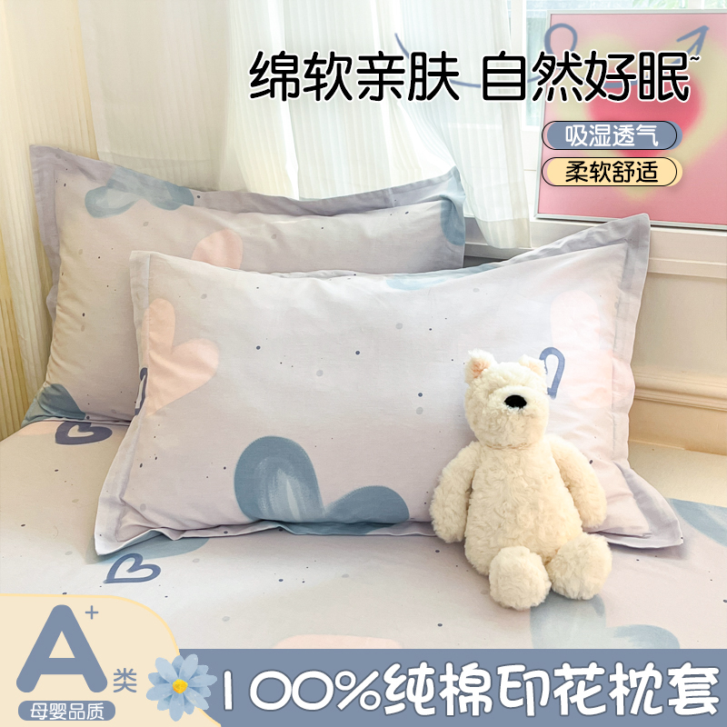 纯棉印花枕套一对装100全棉单人双人单只枕头套枕芯内胆套48x74cm
