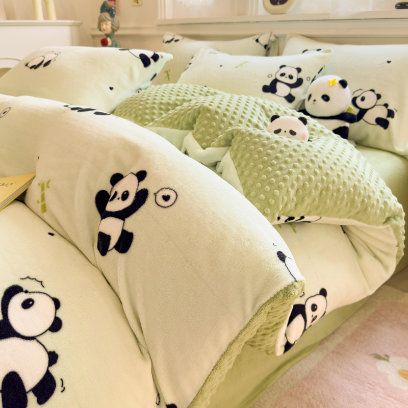 加绒加厚牛奶豆豆绒被套单件双面绒冬天法兰绒珊瑚绒被罩单人毛绒